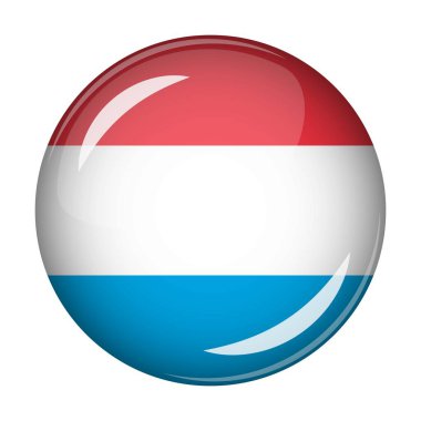 Yuvarlak şekilli bir ikon şeklinde Lüksemburg bayrağı. Soyut kavram. Ulusal bayrağın şekli dışbükey. Vektör illüstrasyonu