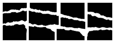 Yırtık kenarlı yırtık siyah kağıt seti. Vektör illüstrasyonu.