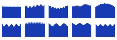 Web sayfası alt sayfası için eğri çizgileri ve dalgaların soyut tasarım ögesi koleksiyonu. Farklı genlik ve dalga boylarını gösteren dalgalar kümesi.