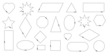 Geometrik şekiller. Çocuklar için hazır. Kesim için taslak çizilmiş. Burayı kes. Beyaz arkaplanda vektör illüstrasyonu.
