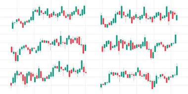 Borsa kripto Candlestick modeli forx veya borsada yeşil ve kırmızı renklerde. Vektör illüstrasyonu