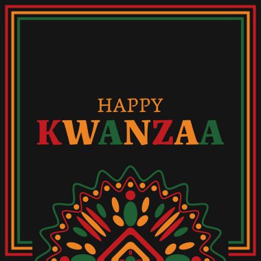 Yıllık bayramı kutlayan soyut süslemeli mutlu Kwanzaa afişleri. Vektör illüstrasyonu.