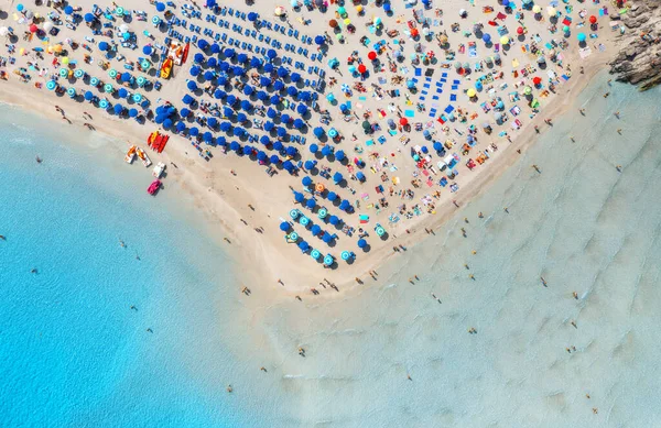 Uitzicht Vanuit Lucht Het Prachtige Strand Met Wit Zand Kleurrijke — Stockfoto