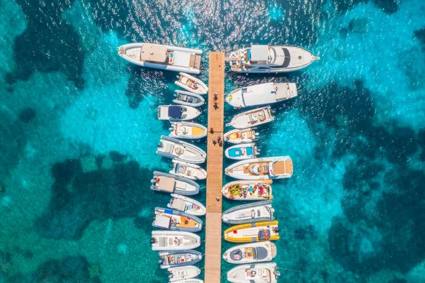 Aerial View Boats Luxure Yachts Dock Sunset Summer Sardinia Italy — Foto de Stock