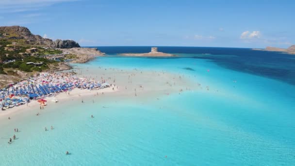 Luftaufnahme Des Berühmten Strandes Pelosa Einem Sonnigen Sommertag Stintino Insel — Stockvideo