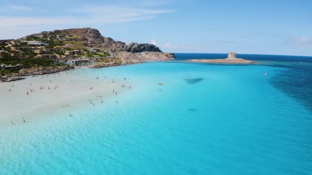 Flygfoto Över Berömda Pelosa Stranden Solig Sommardag Stintino Sardinien Italien — Stockvideo
