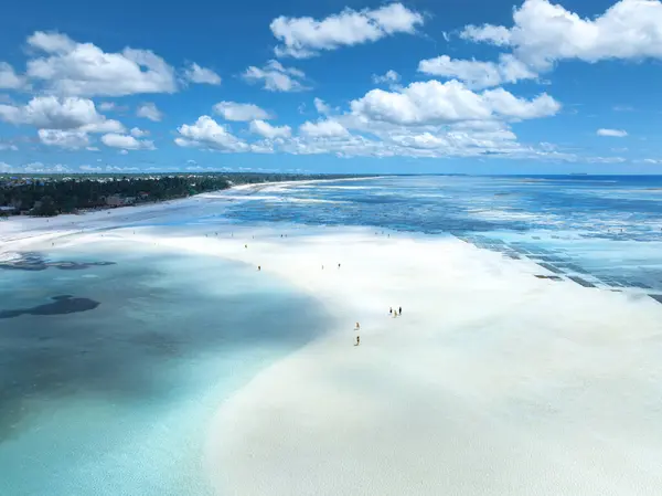 Vzdušný Výhled Ostrov Během Odlivu Písečný Břeh Oceánu Bílá Písečná Royalty Free Stock Obrázky