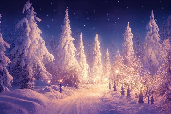 Noel Tatili Karlı Bir Akşam — Stok fotoğraf