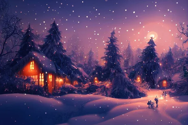 Рождественский Праздник Снежный Вечер — стоковое фото