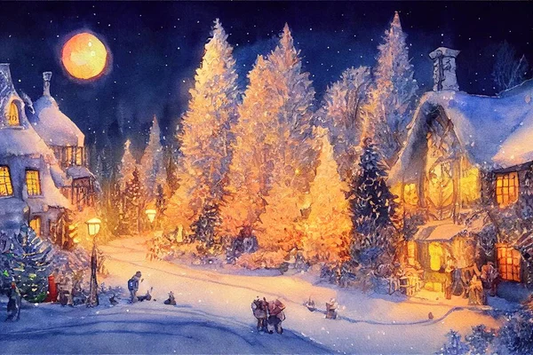 Christmas Holiday Snowy Evening Stock Photo
