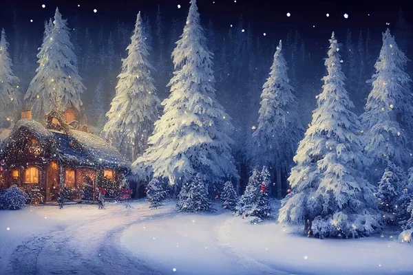 Рождественский Праздник Снежный Вечер Стоковая Картинка
