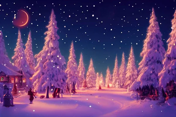 Рождественский Праздник Снежный Вечер Стоковое Изображение