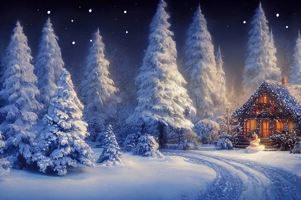Christmas Holiday Snowy Evening Stock Picture