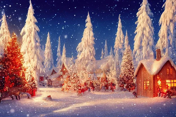 Karácsony Ünnep Havas Este Jogdíjmentes Stock Fotók