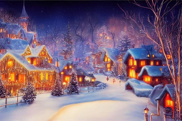 Рождественский Праздник Снежный Вечер Стоковое Изображение