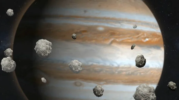 Campo Asetroides Com Júpiter Planeta Espaço — Fotografia de Stock