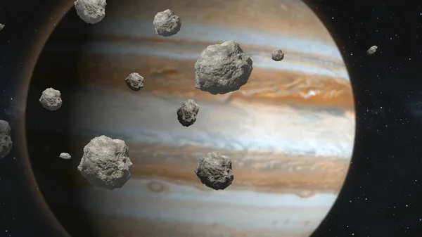 Campo Asetroides Con Júpiter Planeta Espacio — Foto de Stock
