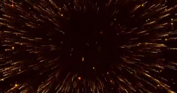 Gold Explosie Effect Feestelijk Vuurwerk Geïsoleerd Zwarte Achtergrond Zwevende Gouden — Stockvideo