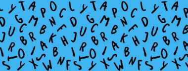 Klavye sembolleri ile şablon. Bir dizi mektup. Yüzey şablonu. mavi arka plan. Yatay görüntü. Siteye eklenmek için pankart.