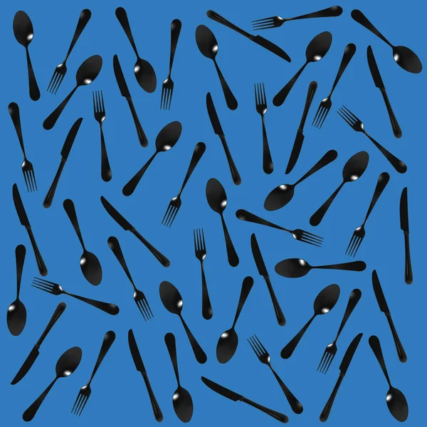 Motif Vue Dessus Fourchette Cuillère Couteau Sur Fond Bleu Modèle — Photo