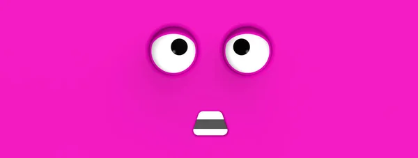かわいいキャラクターのピンクの顔 可愛い顔だ バカ顔だ 感情の驚きだ 水平画像 驚くべき顔だ サイトへの挿入のためのバナー テキストスコープスペース用の場所 3D画像 3Dレンダリング — ストック写真