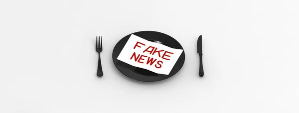 Inscription Fake News Piece Paper Absorption Lies Paper Plate Counterfeit — Stock Photo, Image
