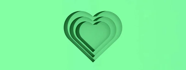 Groene Harten Met Schaduwen Hartvormige Groeven Met Schaduwen Valentijnsdag Horizontaal — Stockfoto