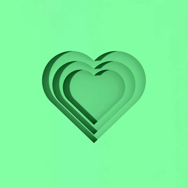 Corações Verdes Com Sombras Sulcos Forma Coração Com Sombras Dia — Fotografia de Stock