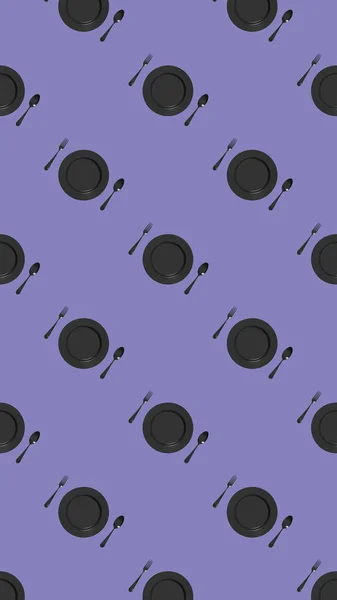 Бесшовный Шаблон Кухонные Принадлежности Пастельно Синем Фиолетовом Фоне Вилка Ложка — стоковое фото