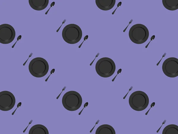 Patrón Sin Costuras Utensilios Cocina Sobre Fondo Azul Pastel Púrpura —  Fotos de Stock