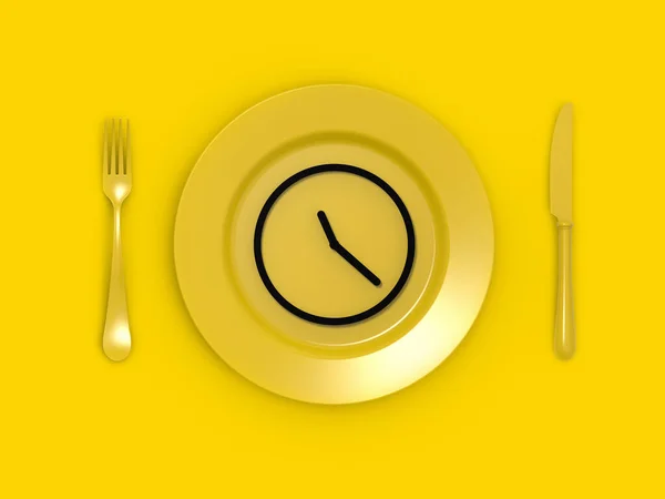 Концепция Потери Веса Диета Питание Расписанию Часы Тарелке Горизонтальное Изображение — стоковое фото