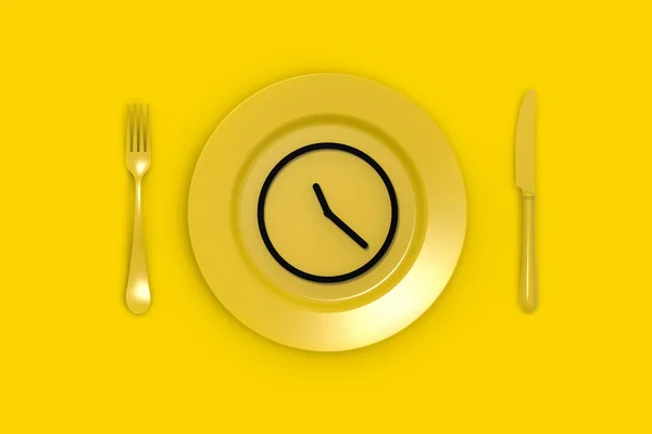 Концепция Потери Веса Диета Питание Расписанию Часы Тарелке Горизонтальное Изображение — стоковое фото