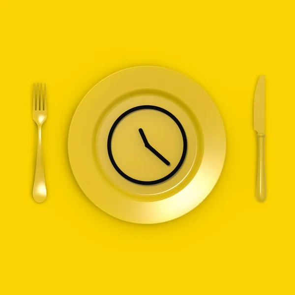 Fogyás Koncepció Fogyókúra Étkezés Menetrend Szerint Egy Óra Tányéron Négyzet — Stock Fotó