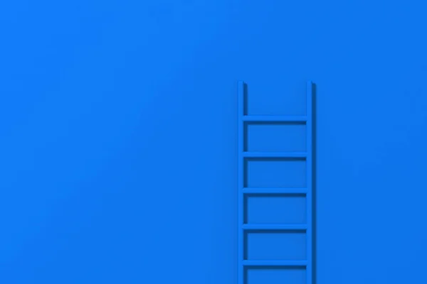 stock image blue staircase on blue background. Staircase stands vertically near wall. Way to success concept. Horizontal image. 3d image. 3D rendering.