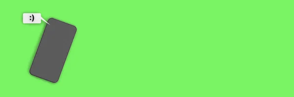 Текстовое Сообщение Содержащее Смайлик Мобильный Телефон Зеленом Фоне Вид Гаджет — стоковое фото