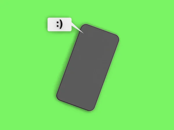 Uma Mensagem Texto Contendo Emoticon Caracteres Telefone Celular Fundo Verde — Fotografia de Stock
