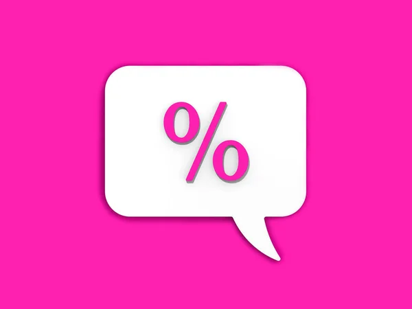 ホワイトメッセージボードにピンクのパーセント記号 利息の引き出し信号 割引通知 ピンクの背景にメッセージ 水平画像 3D画像 3Dレンダリング — ストック写真