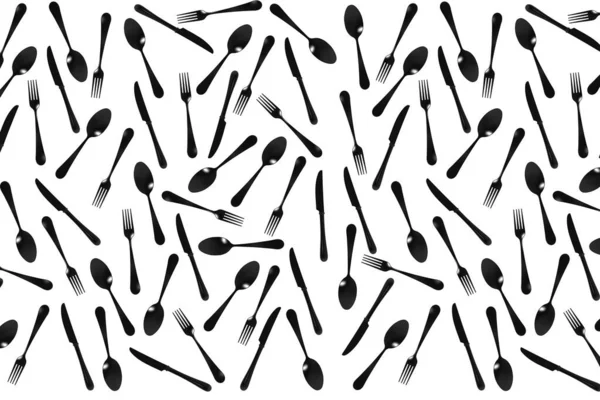 Pattern Top View Fork Spoon Knife White Background Template Applying — Stock Photo, Image