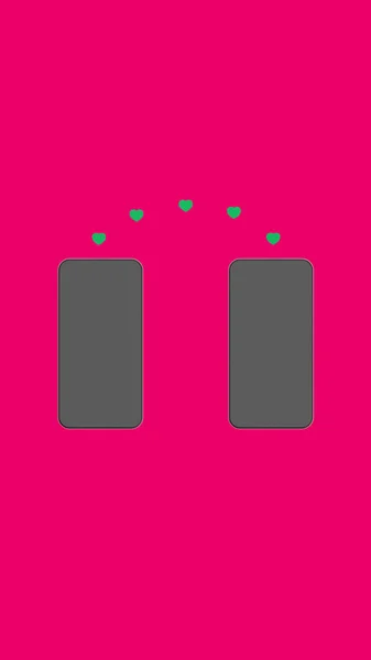 Condividere Piace Tra Amici Due Smartphone Sfondo Rosso Cuori Vengono — Foto Stock