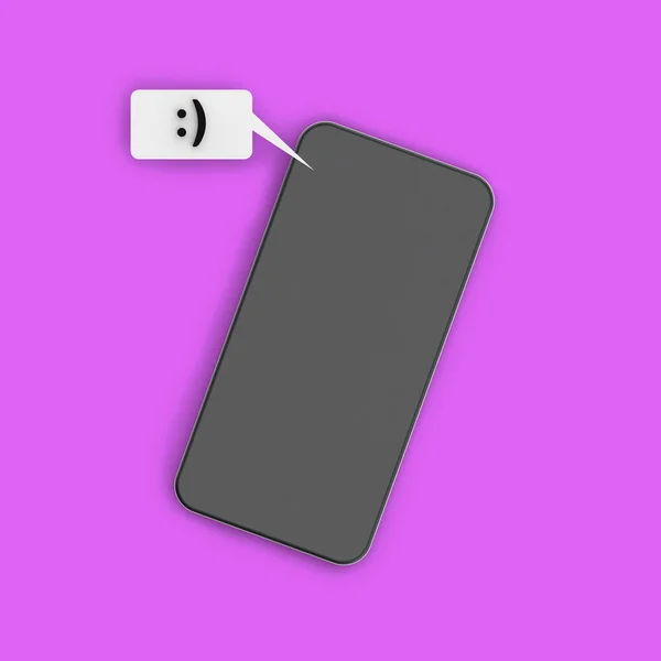 Uma Mensagem Texto Contendo Emoticon Caracteres Telefone Celular Fundo Violeta — Fotografia de Stock