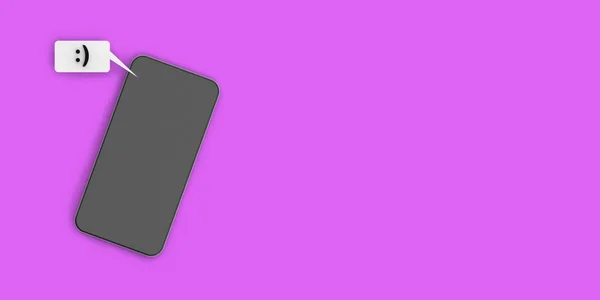 Текстовое Сообщение Содержащее Смайлик Мобильный Телефон Фиолетовом Фоне Вид Гаджет — стоковое фото