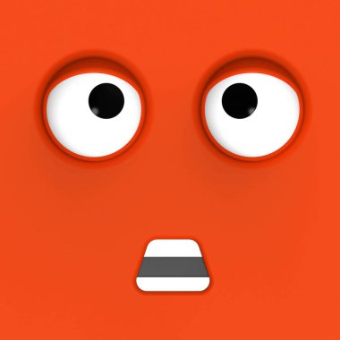 Tatlı karakterin kırmızı yüzü. Şirin bir yüz. Aptal surat. Duygusal sürpriz. Kare görüntü. Şaşırmış yüz. 3 boyutlu görüntü. 3B görüntüleme.