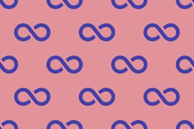 Desen. Sonsuzluğun işareti mavi, mor arka planda izole edilmiş. Sonsuzluğun sembolü. Yatay görüntü. 3 boyutlu görüntü. 3d oluşturma