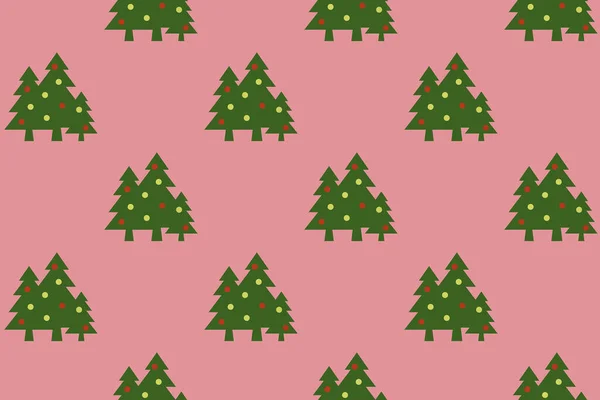 Patrón Imagen Árboles Navidad Verdes Con Bolas Sobre Fondo Rojo — Foto de Stock