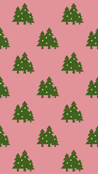 Patroon Afbeelding Van Groene Kerstbomen Met Ballen Paarse Rode Achtergrond — Stockfoto
