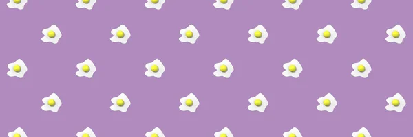 彩色紫色背景的鸡蛋图片 鸡蛋加圆形蛋黄 表面覆盖图案 3D图像 3D渲染 横幅插入到现场 横向图像 — 图库照片