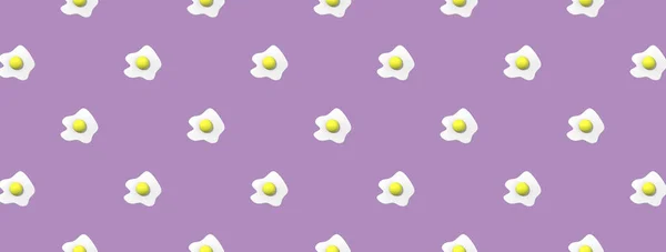彩色紫色背景的鸡蛋图片 鸡蛋加圆形蛋黄 表面覆盖图案 3D图像 3D渲染 横幅插入到现场 横向图像 — 图库照片