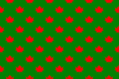 Yeşil arka planda kırmızı akçaağaç yaprakları var. Yüzeye uygulama şablonu