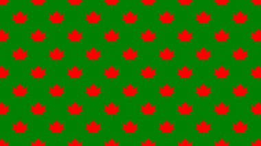 Yeşil arka planda kırmızı akçaağaç yaprakları var. Yüzeye uygulama şablonu. Siteye eklenmek için pankart.