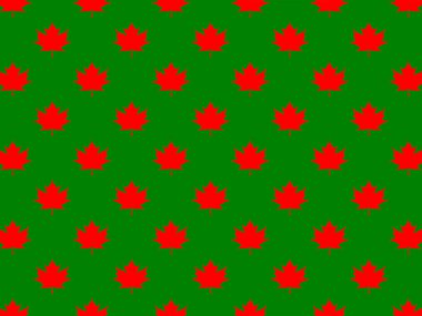 Yeşil arka planda kırmızı akçaağaç yaprakları var. Yüzeye uygulama şablonu